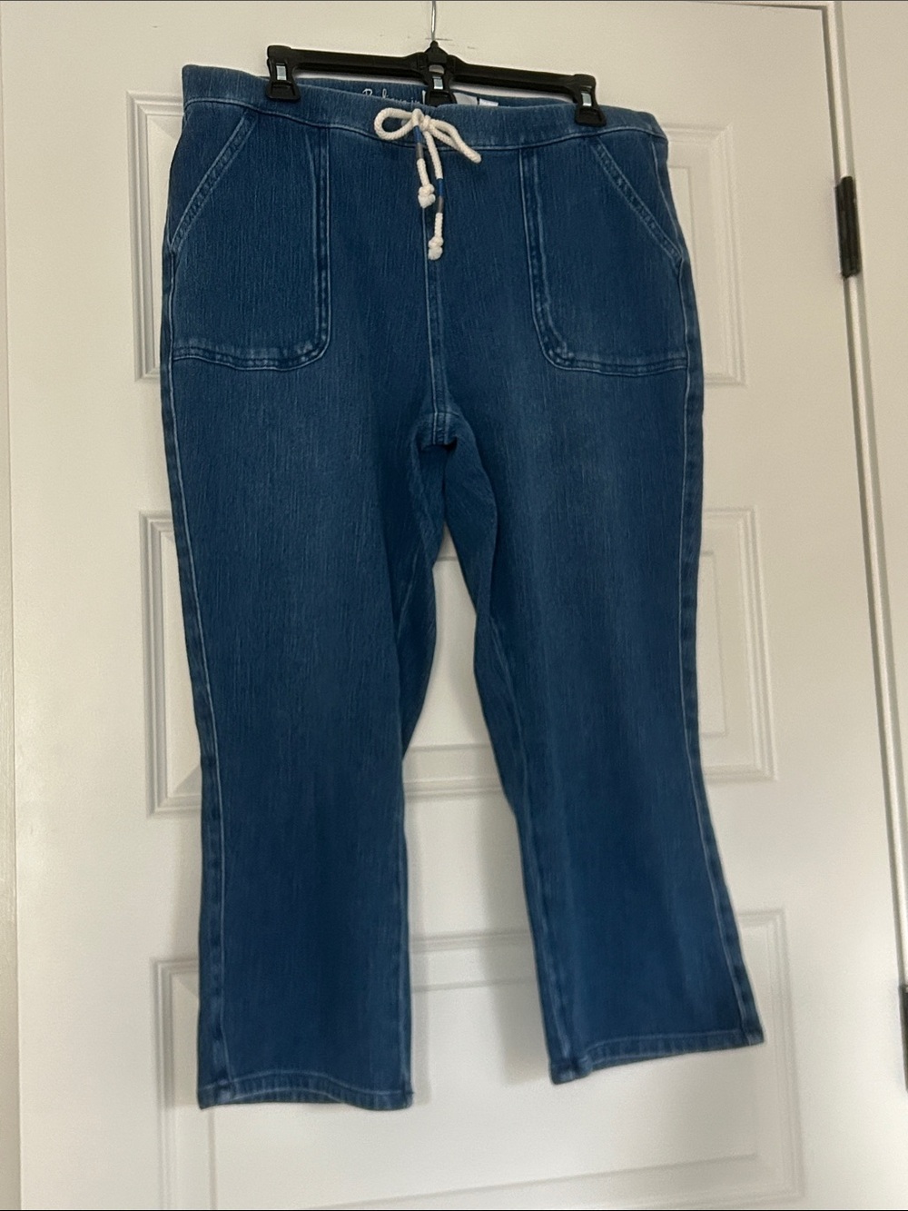 Indigo Straight-Leg Pull-On Jeans with Drawstring Aesthetic